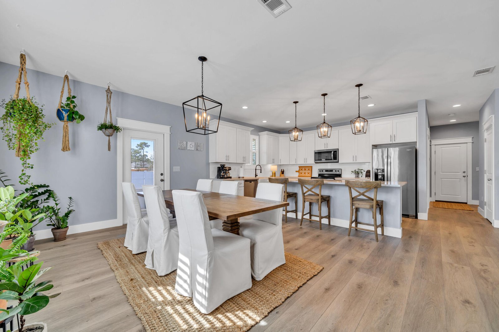 Bright open-plan kitchen and dining room interior